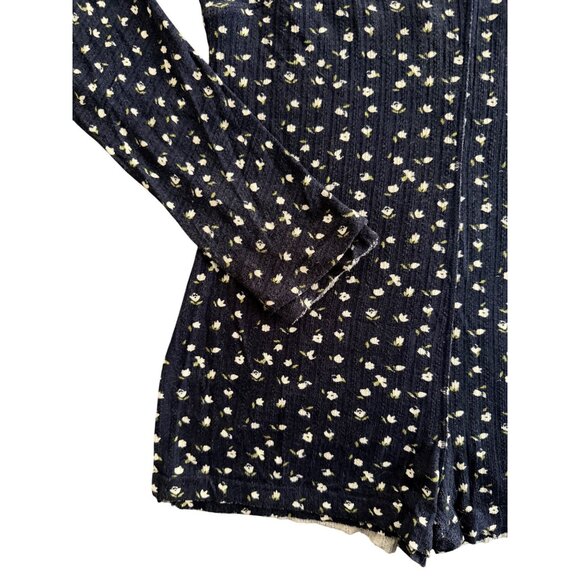 Free People Navy Floral L/S Thumbhole Romper PJ | Soft Girl Boho Coquette Lounge - Picture 6 of 16
